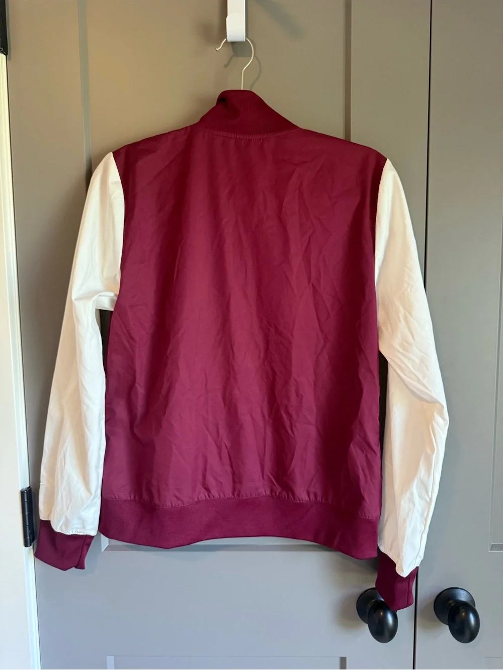 Nike Women's Retro Letterman Snap Varsity Jacket Maroon & White Size Small
